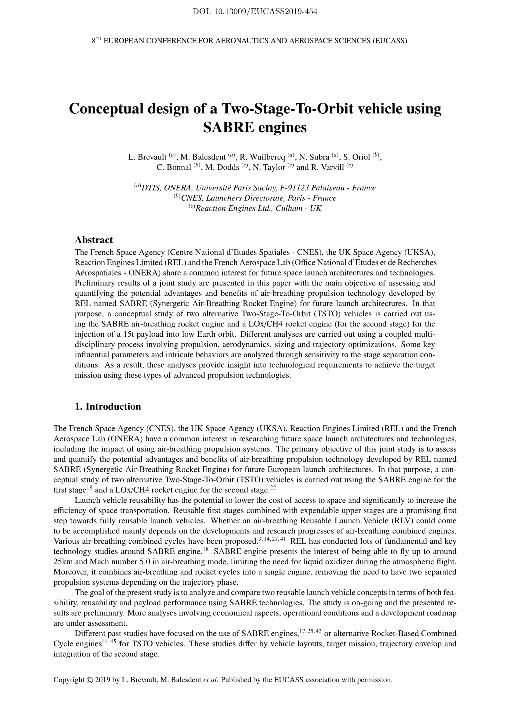 Conceptual Design of a Two-Stage-To-Orbit Vehicle Using SABRE Engines