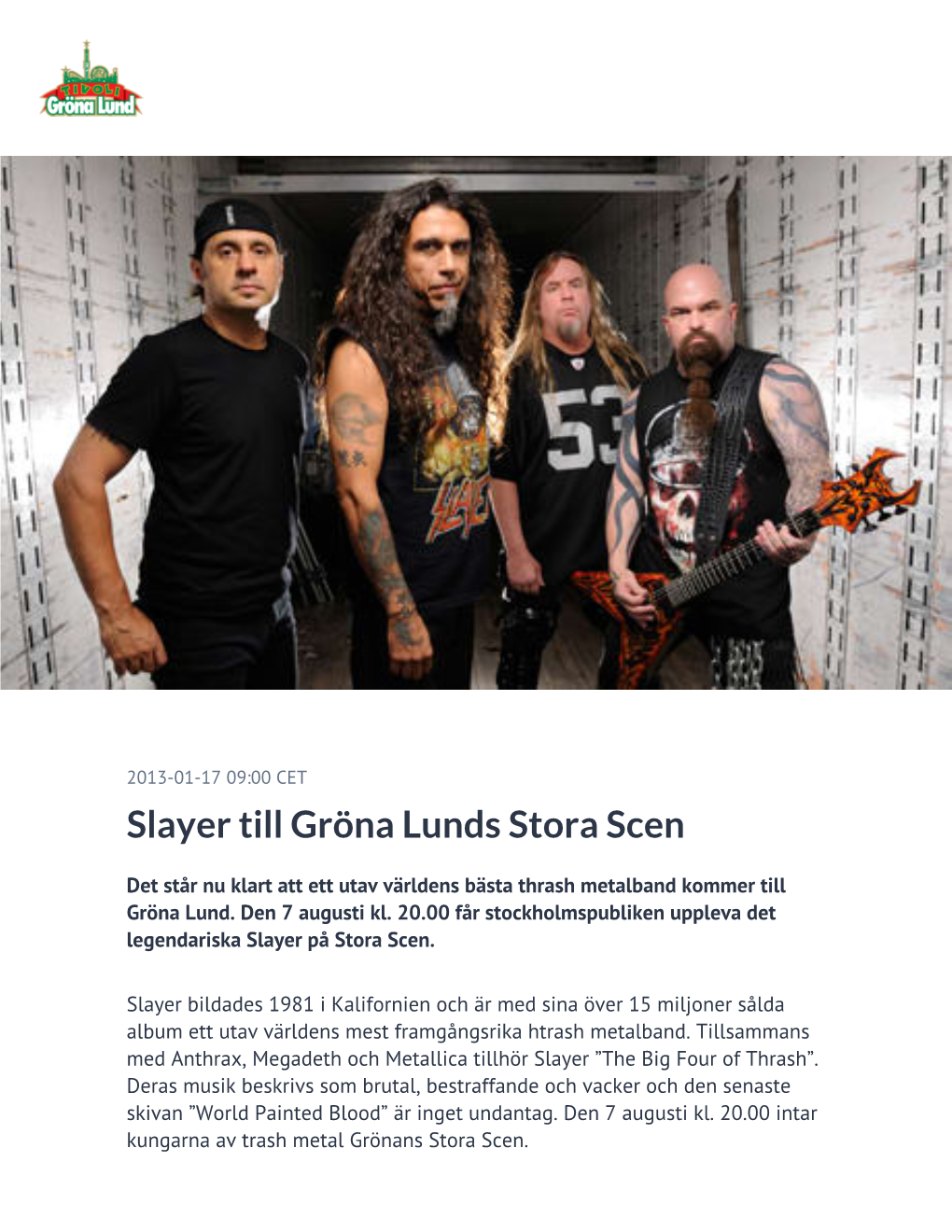 Slayer Till Gröna Lunds Stora Scen