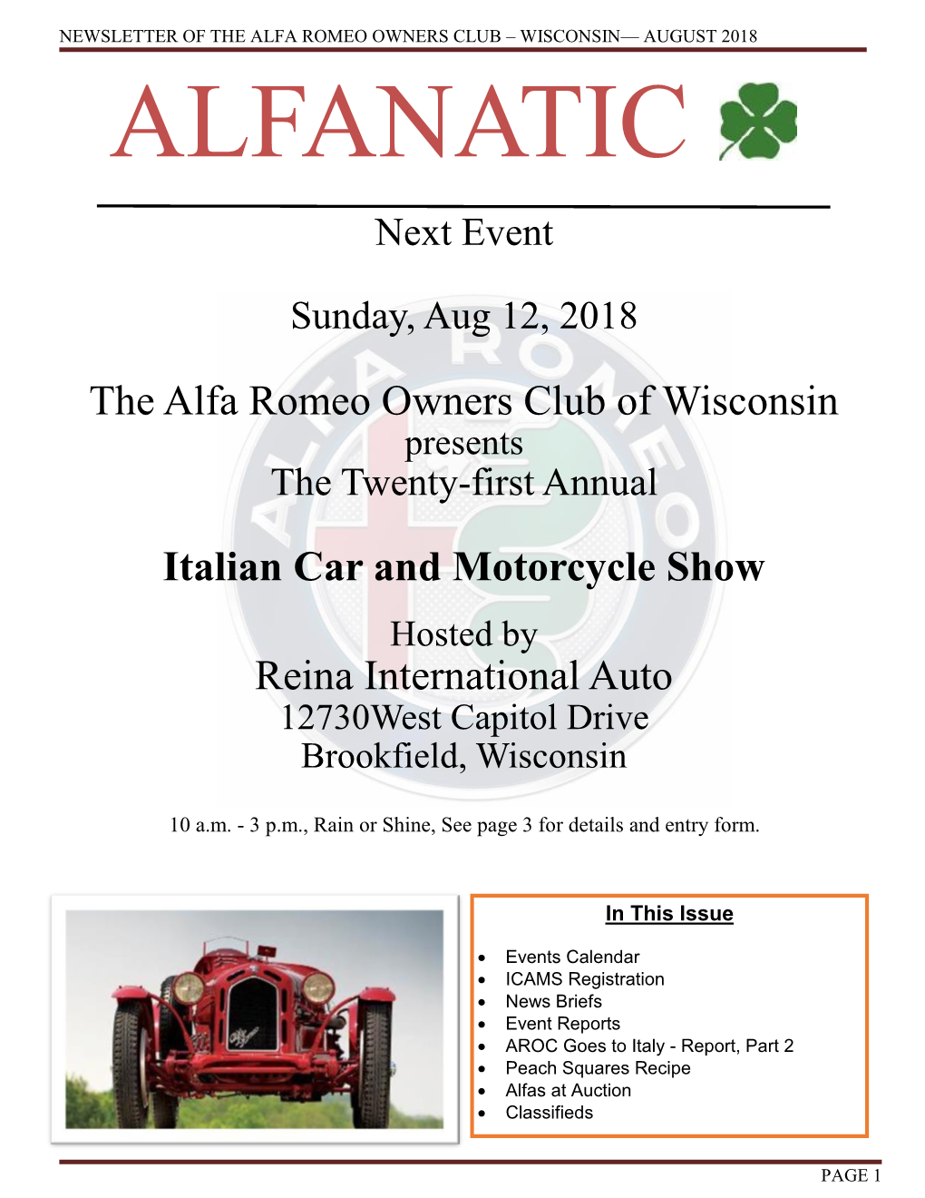The Alfa Romeo Owners Club of Wisconsin Italian Car And