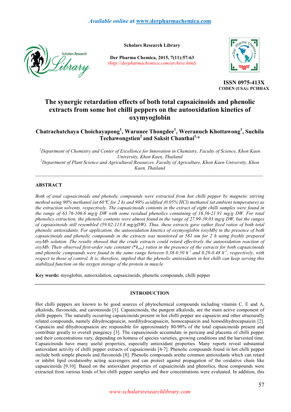 The Synergic Retardation Effects of Both Total Capsaicinoids and Phenolic Extracts from Some Hot Chilli Peppers on the Autooxidation Kinetics of Oxymyoglobin