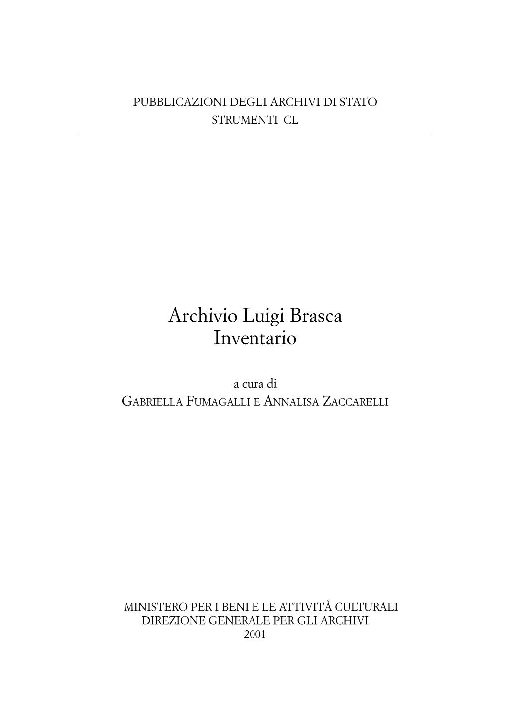 Archivio Luigi Brasca. Inventario