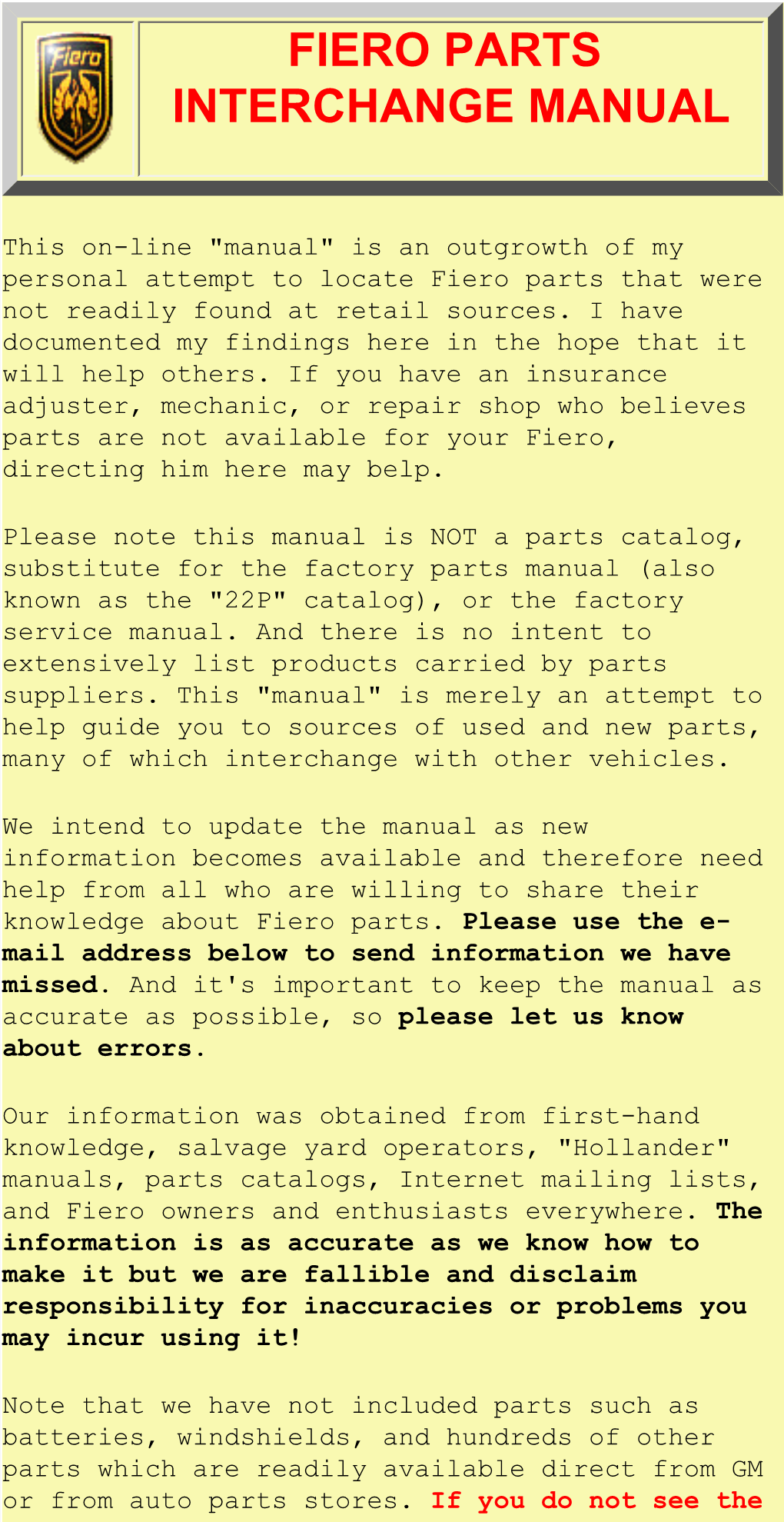 Fiero Parts Interchange Manual