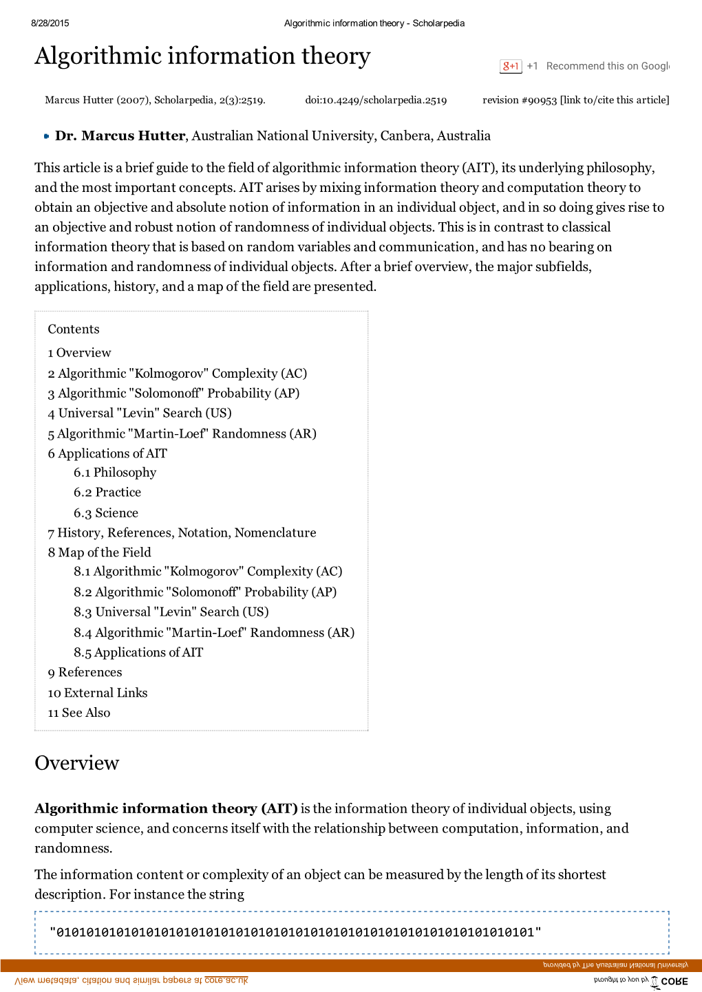 Algorithmic Information Theory ­ Scholarpedia