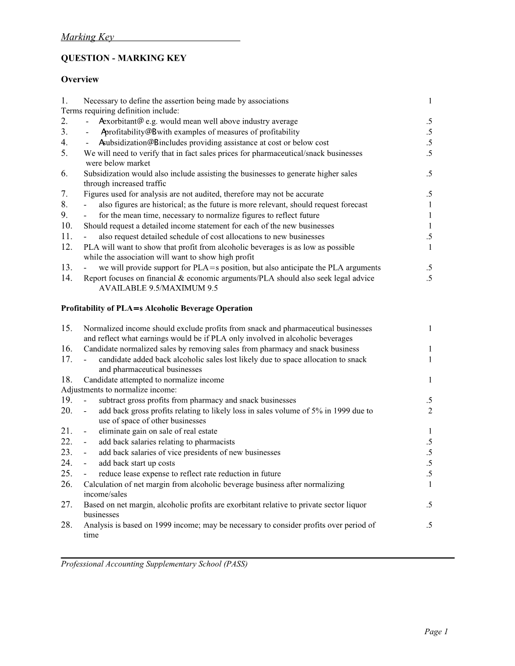 Question 1 - Marking Key