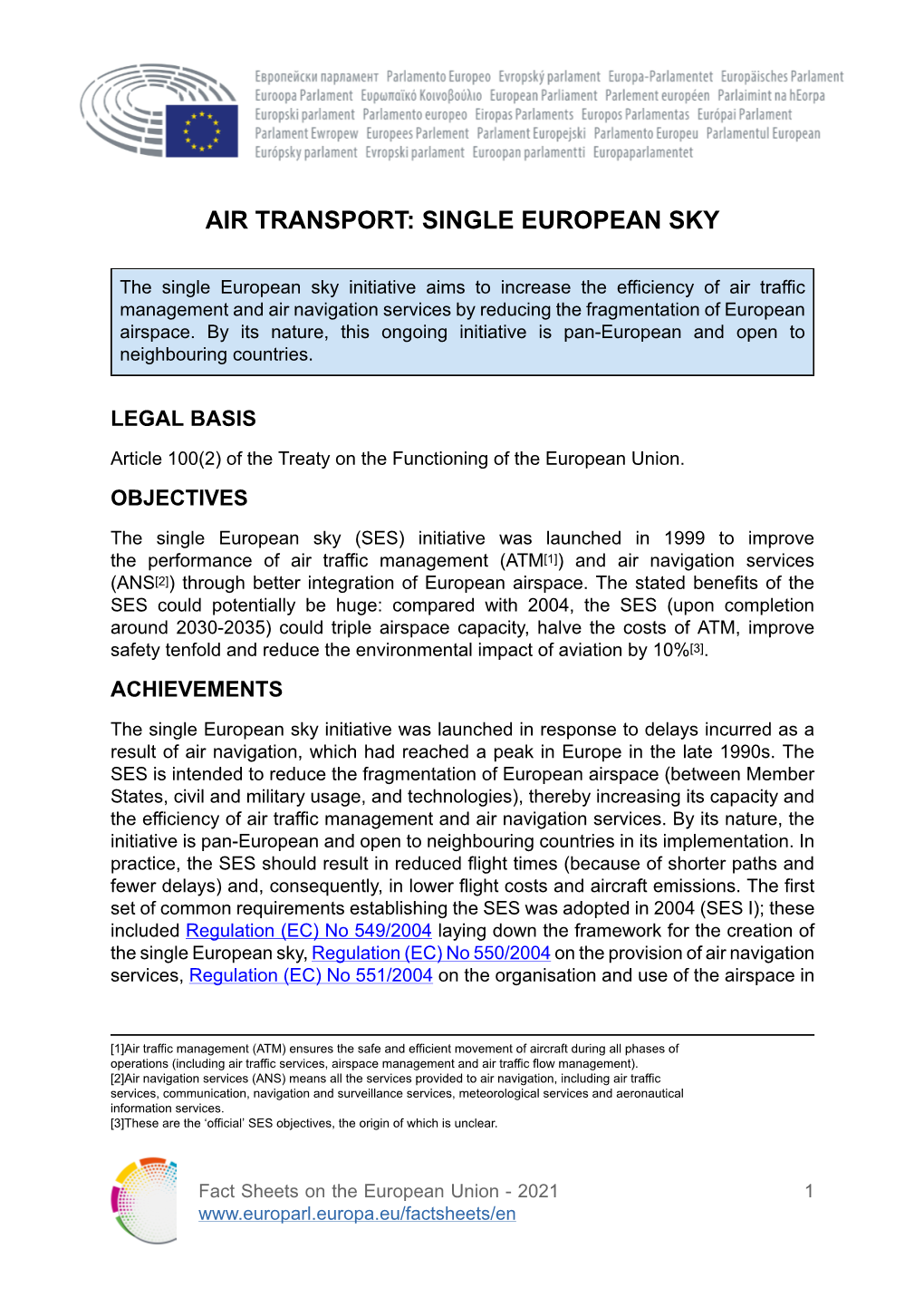 Air Transport: Single European Sky
