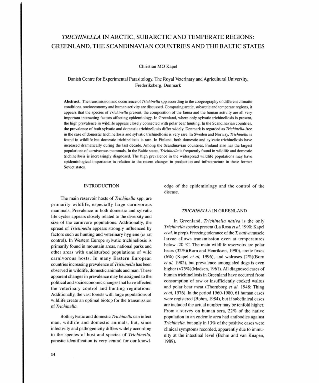 Trichinella in Arctic, Subarctic and Temperate Regions: Greenland, the Scandinavian Countries and the Baltic States