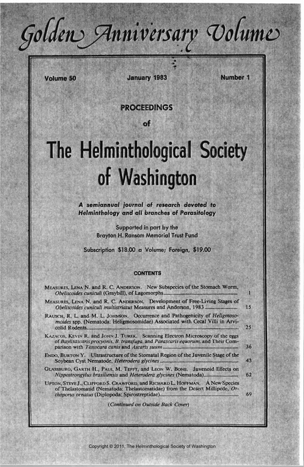 Proceedings of the Helminthological Society of Washington 50(1) 1983