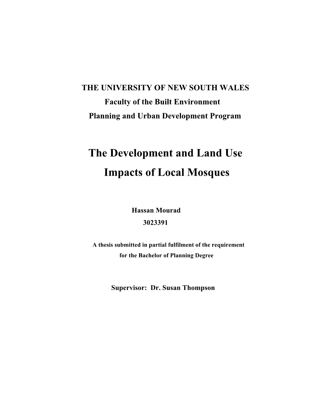 The Development and Land Use Impacts of Local Mosques