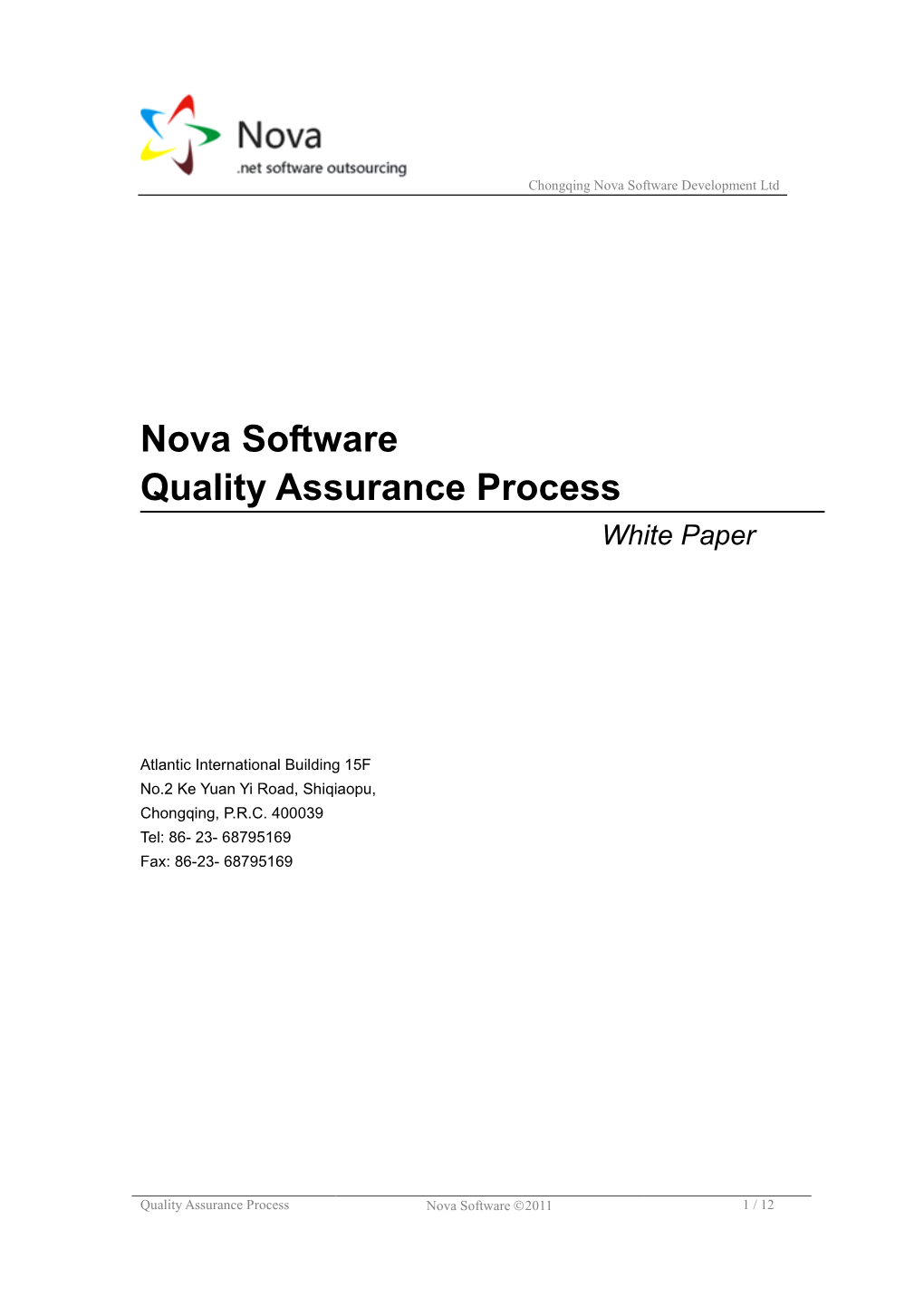 Nova Software Quality Assurance Process White Paper