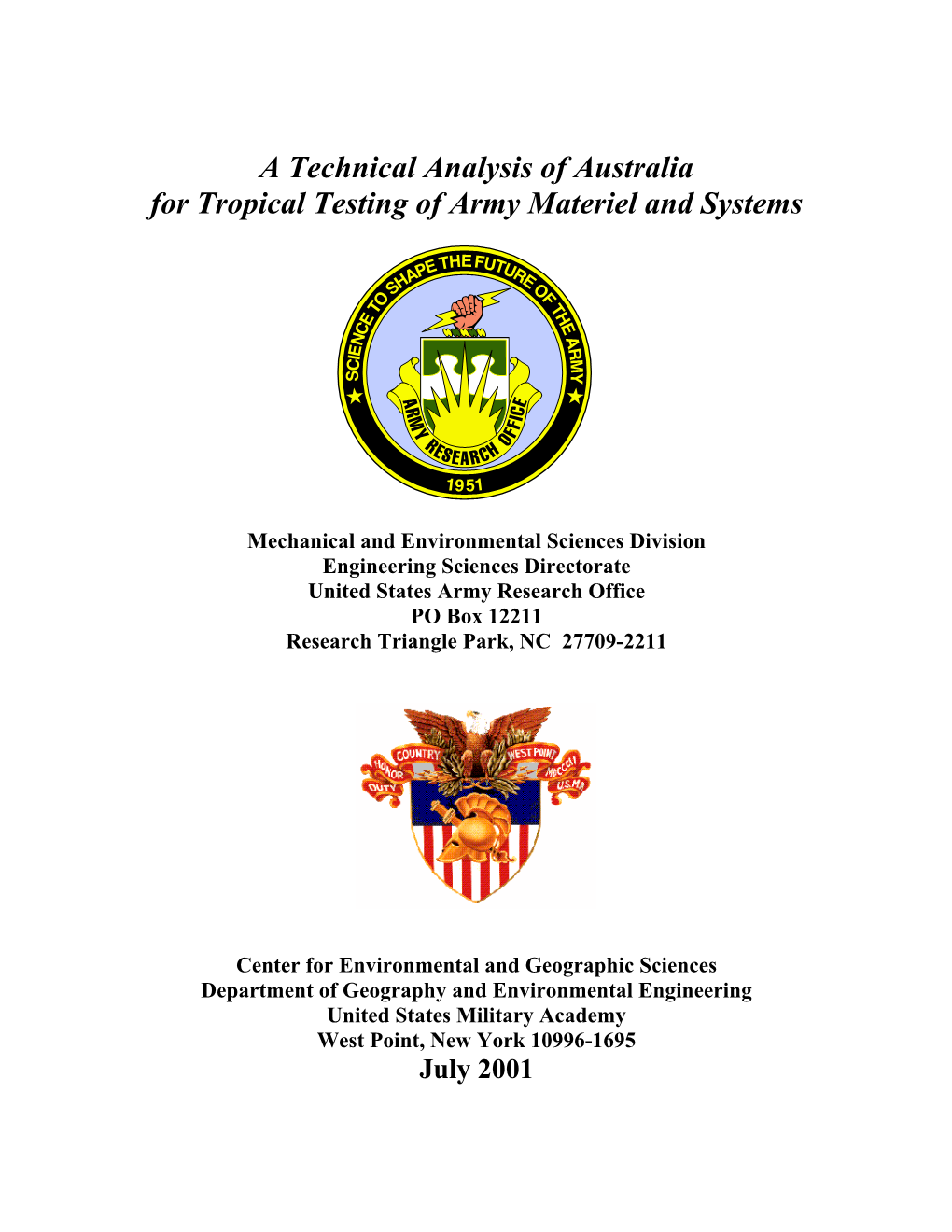 A Technical Analysis of Hawai'i and Puerto Rico for Tropical Testing of Army Materiels and Systems