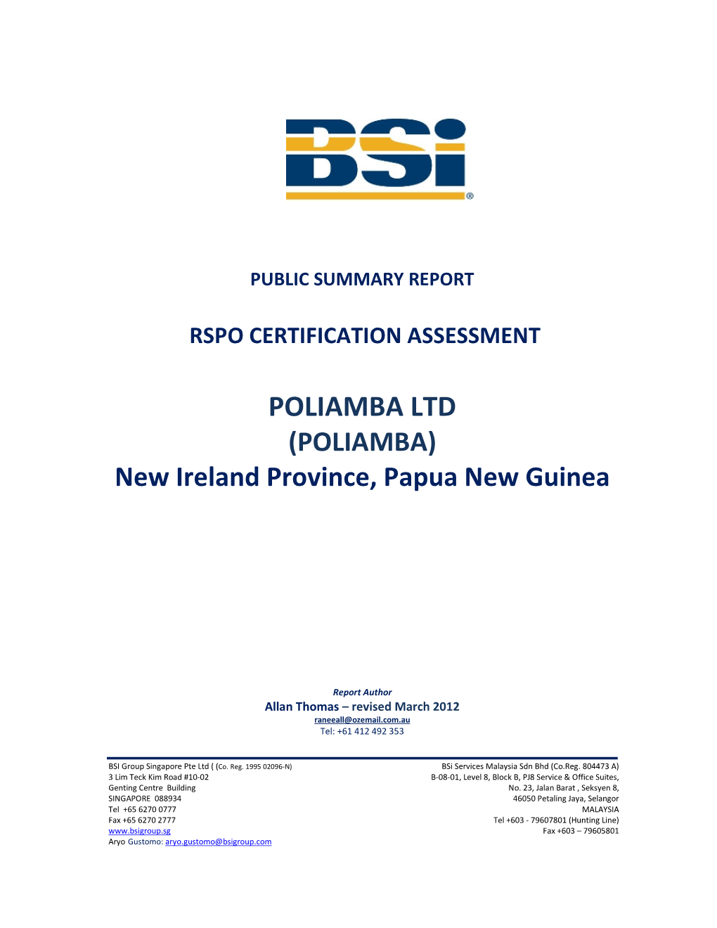 POLIAMBA LTD (POLIAMBA) New Ireland Province, Papua New Guinea