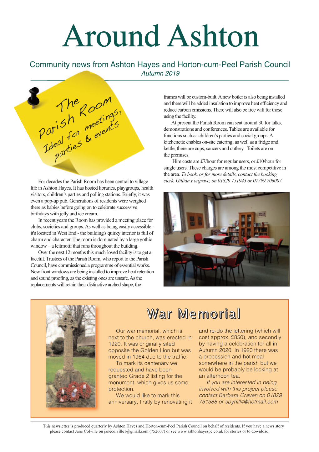 Around Ashton Community News from Ashton Hayes and Horton-Cum-Peel Parish Council Autumn 2019