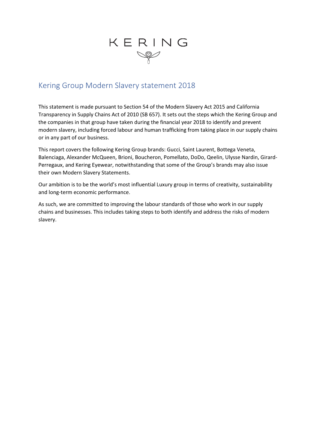 Kering Group Modern Slavery Statement 2018