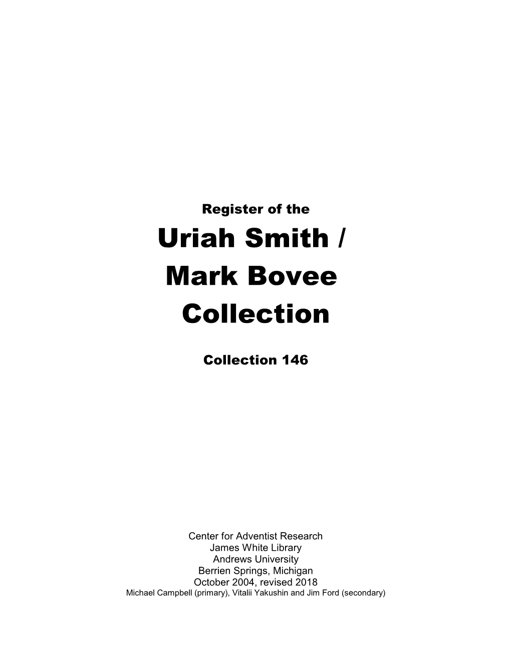Uriah Smith / Mark Bovee Collection