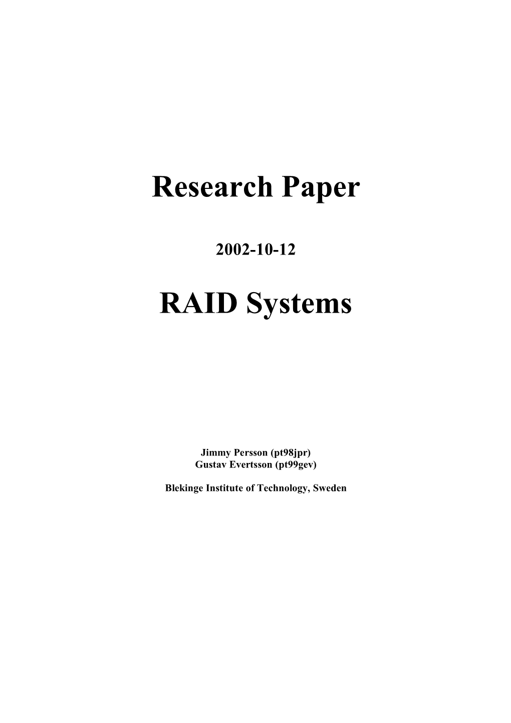 Research Paper RAID Systems