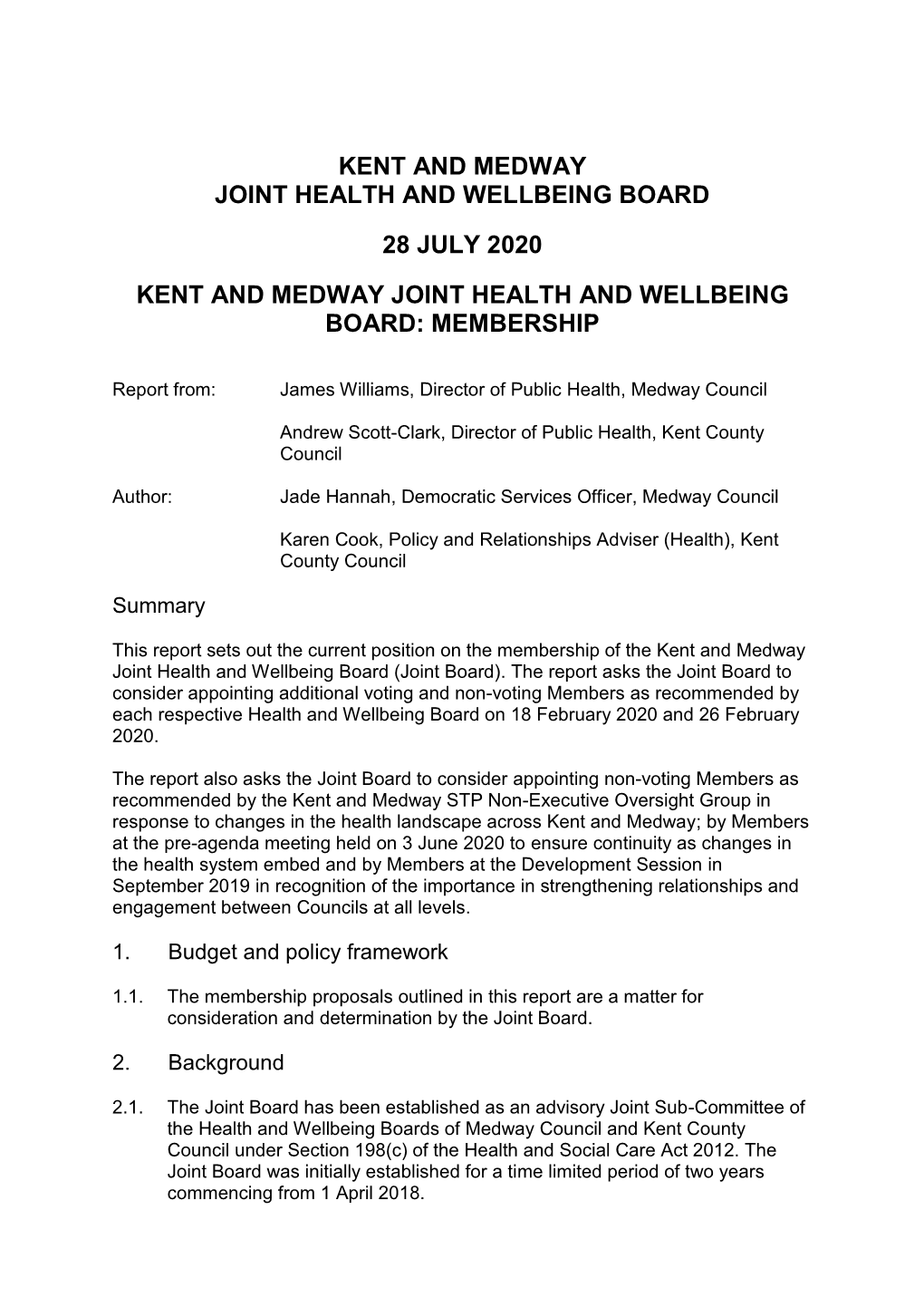 Kent and Medway Joint Health and Wellbeing Board