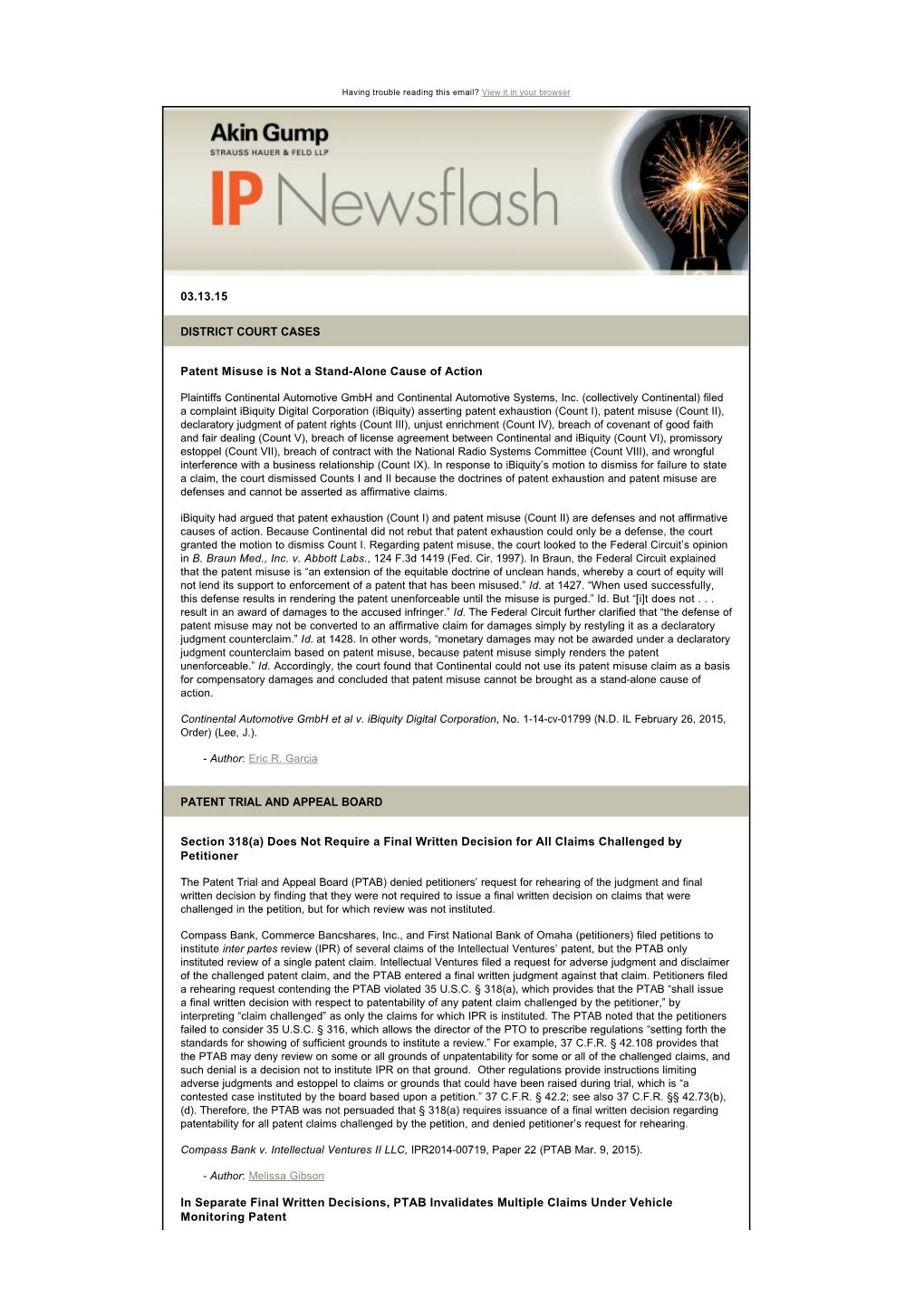 IP Newsflash, Please Contact–