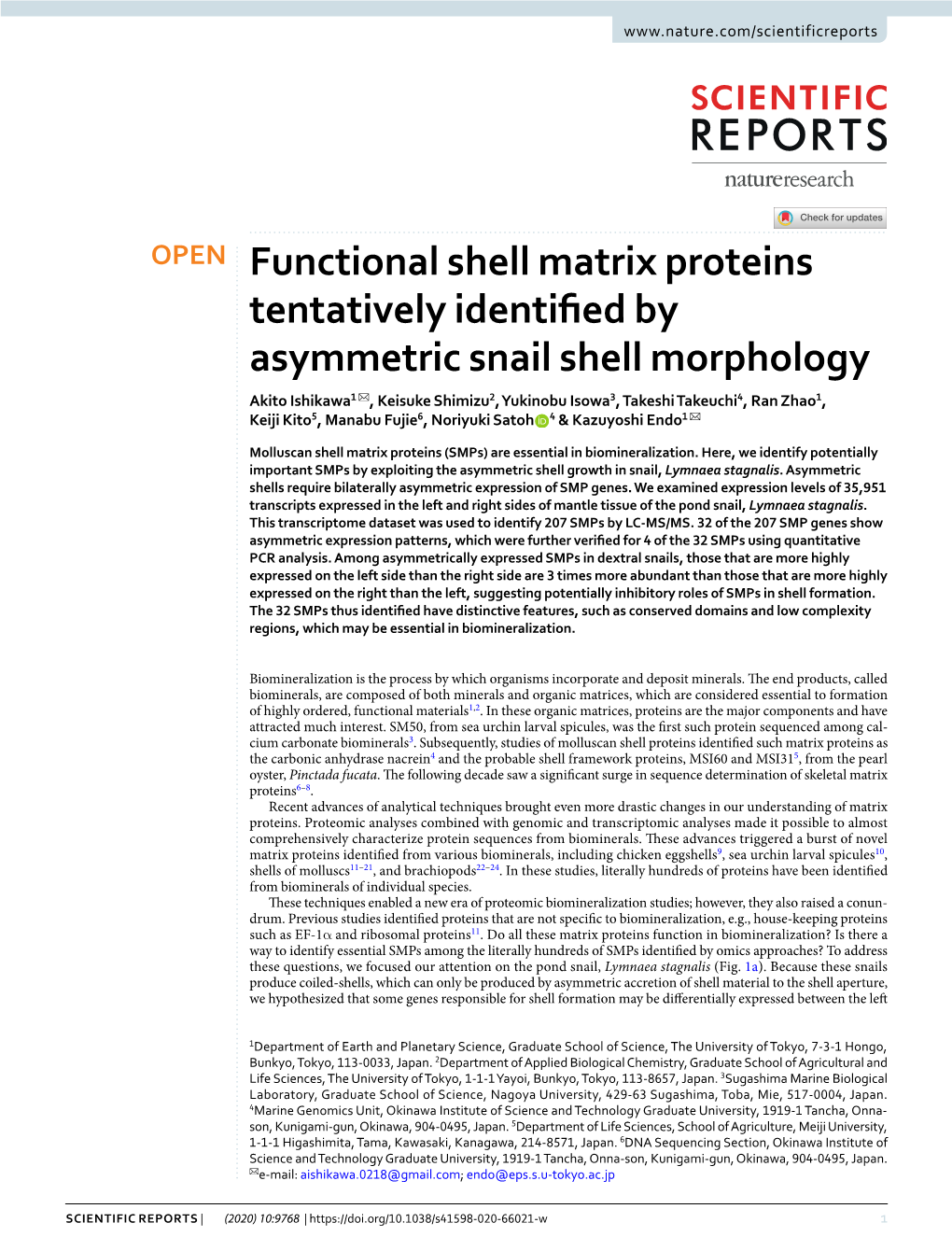 Functional Shell Matrix Proteins Tentatively Identified by Asymmetric