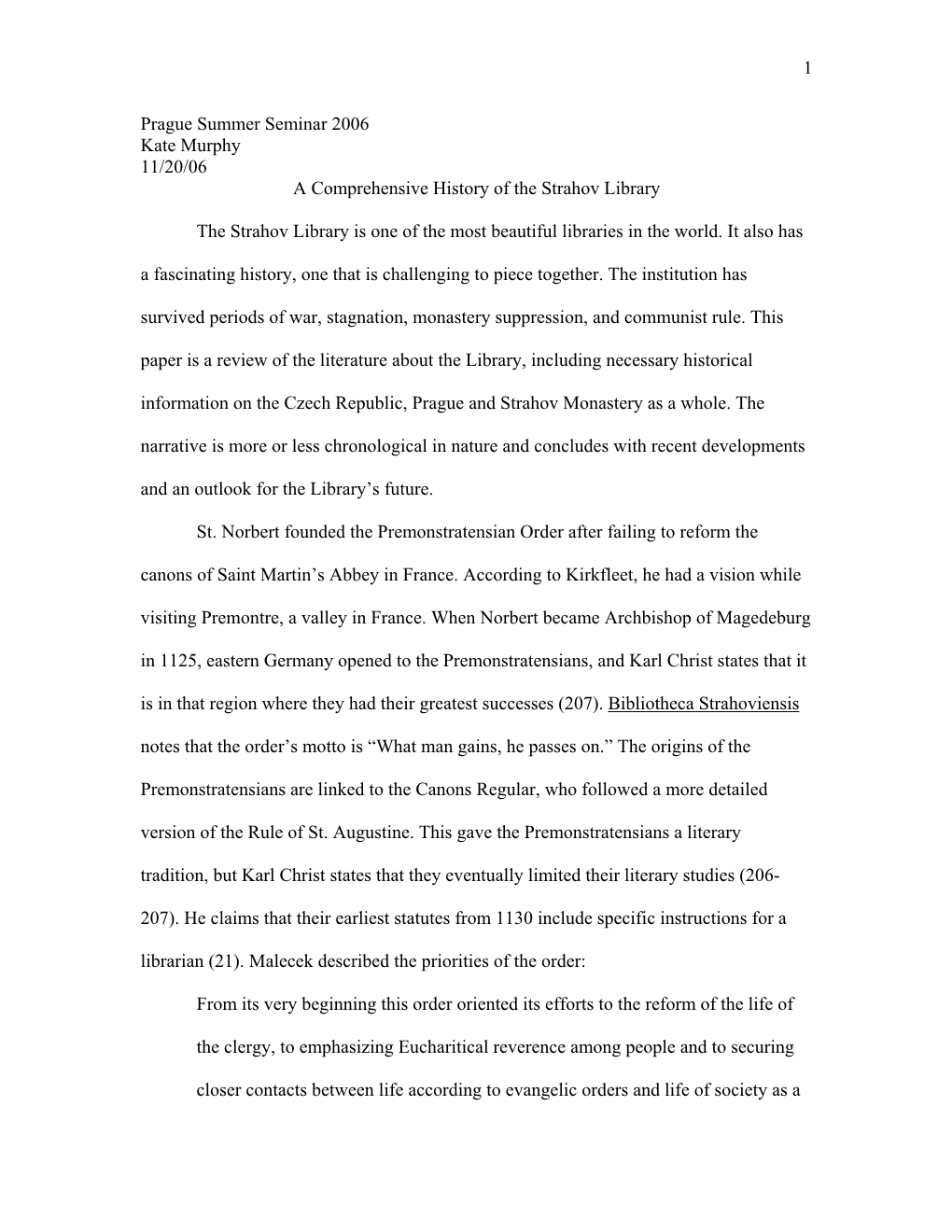 A Comprehensive History of the Strahov Library