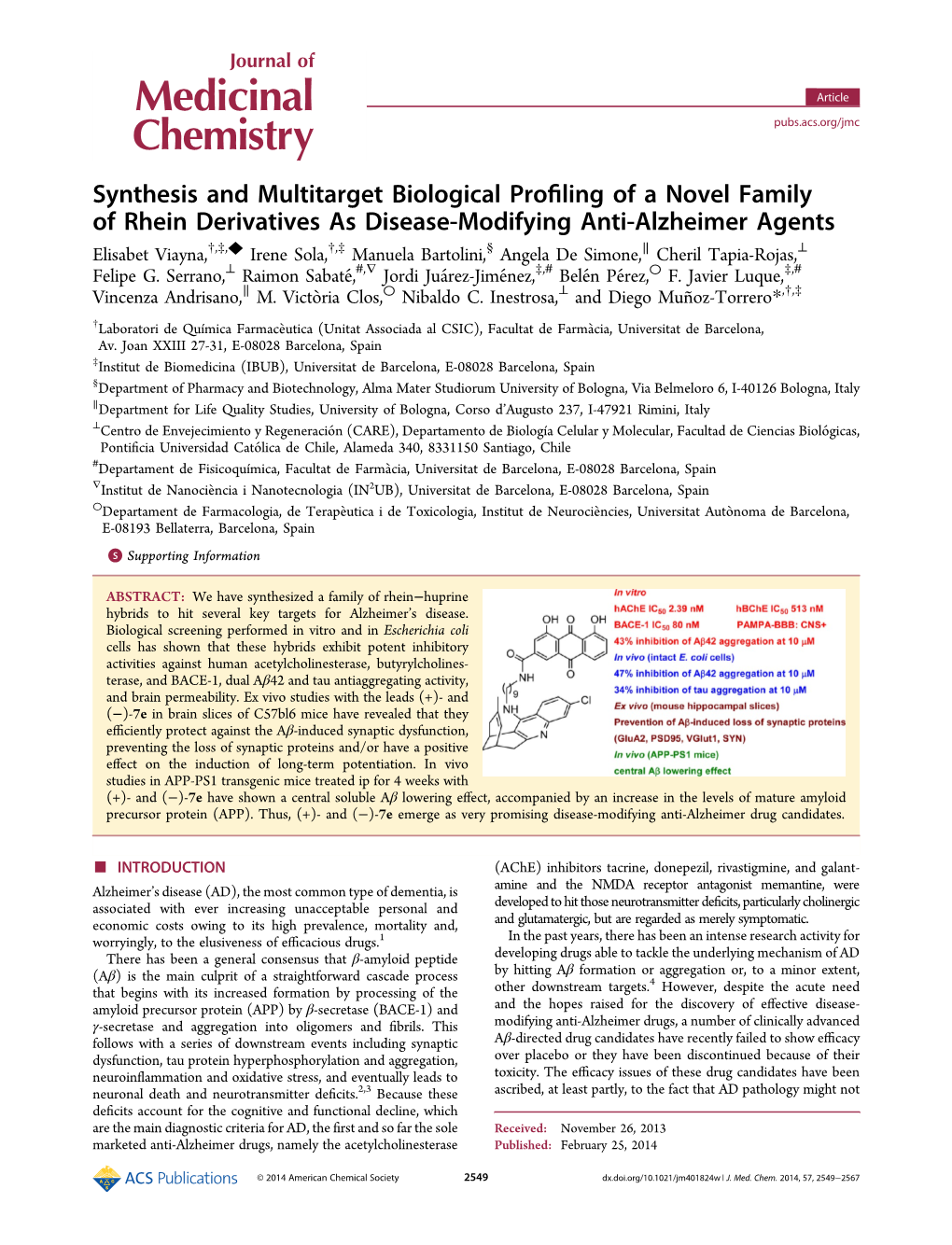 Synthesis and Multitarget Biological Profiling of a Novel Family of Rhein