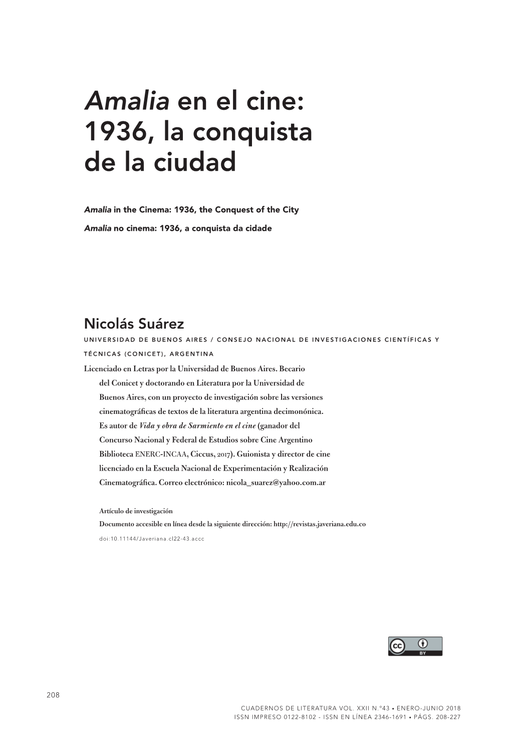 Amalia En El Cine: 1936, La Conquista De La Ciudad