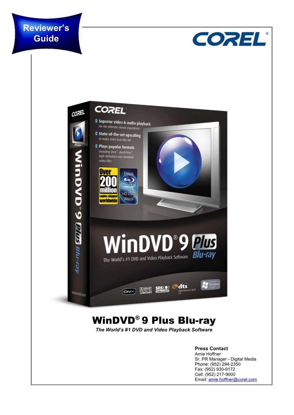 Windvd® 9 Plus Blu-Ray the World’S #1 DVD and Video Playback Software