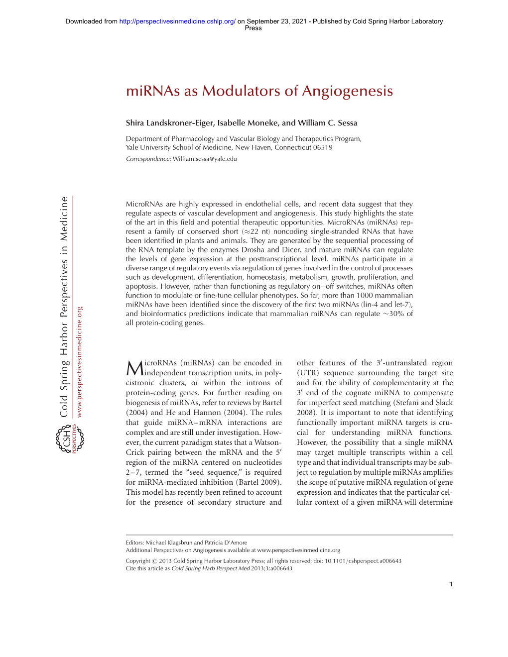 Mirnas As Modulators of Angiogenesis