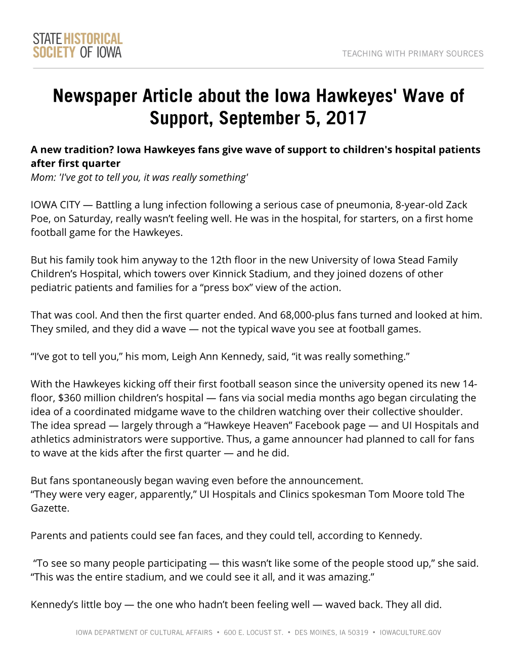 Full Transcript of Newspaper Article About the Iowa Hawkeyes' Wave Of