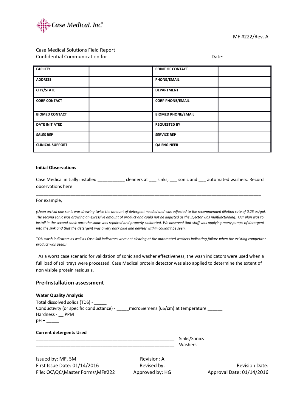 Case Medical Solutions Field Report