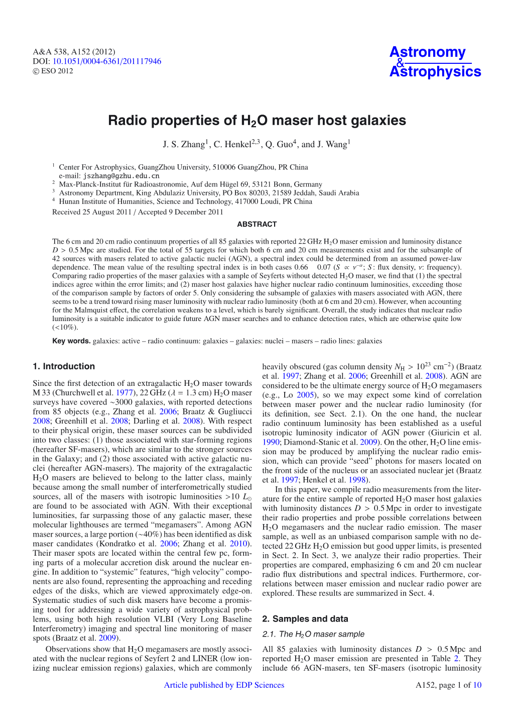 Radio Properties of H2O Maser Host Galaxies