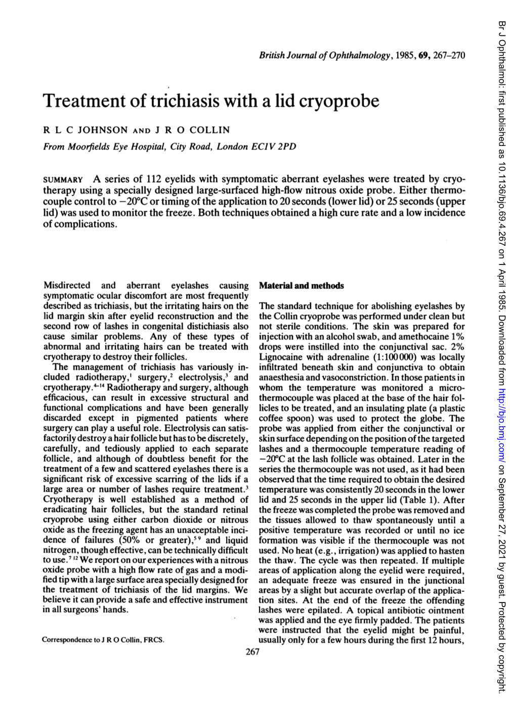 Treatment of Trichiasis with a Lid Cryoprobe