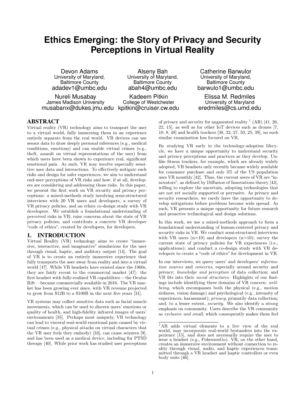 The Story of Privacy and Security Perceptions in Virtual Reality