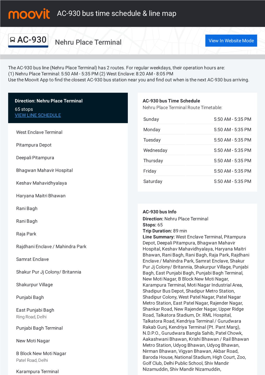 AC-930 Bus Time Schedule & Line Route