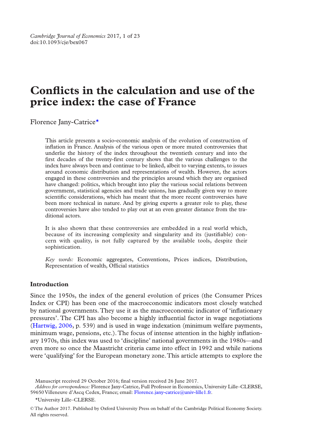 Conflicts in the Calculation and Use of the Price Index: the Case of France