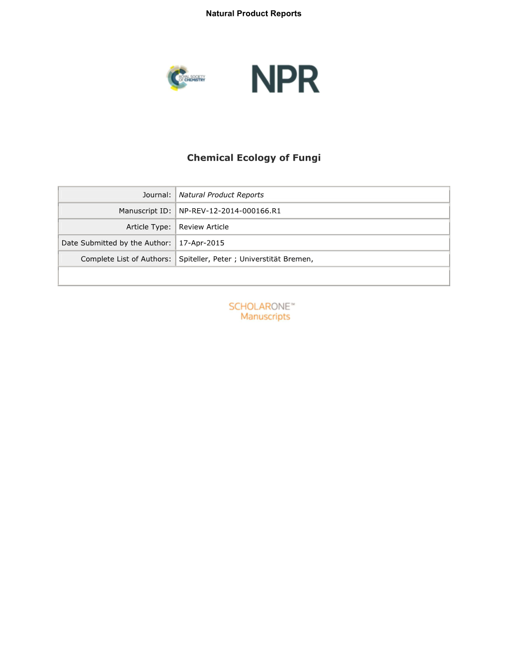 Chemical Ecology of Fungi