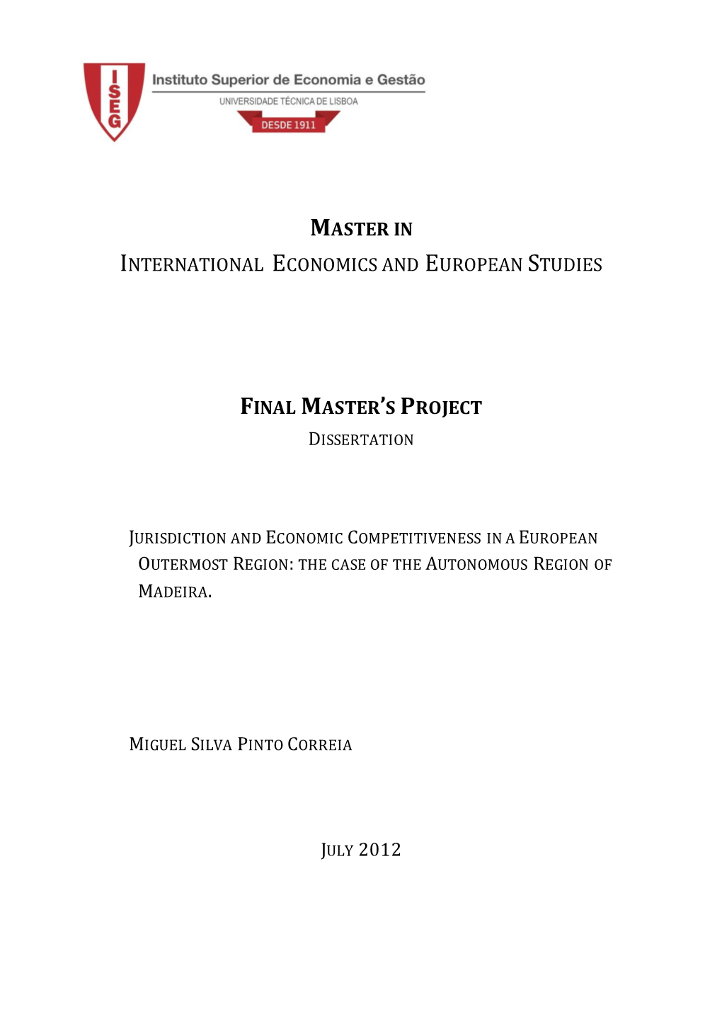 Master in International Economics and European Studies