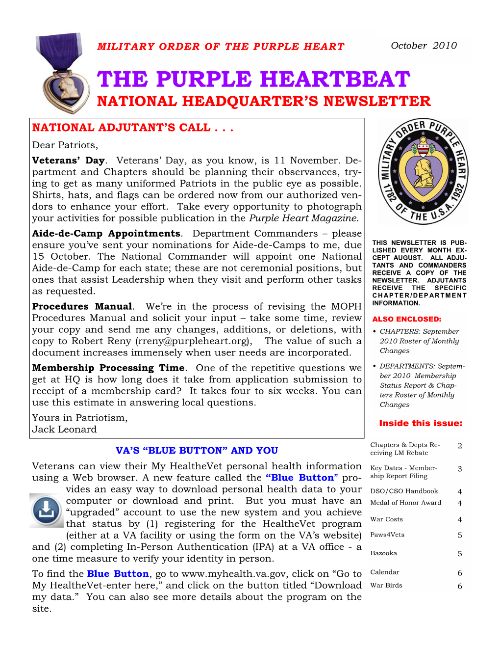 The Purple Heartbeat National Headquarter’S Newsletter