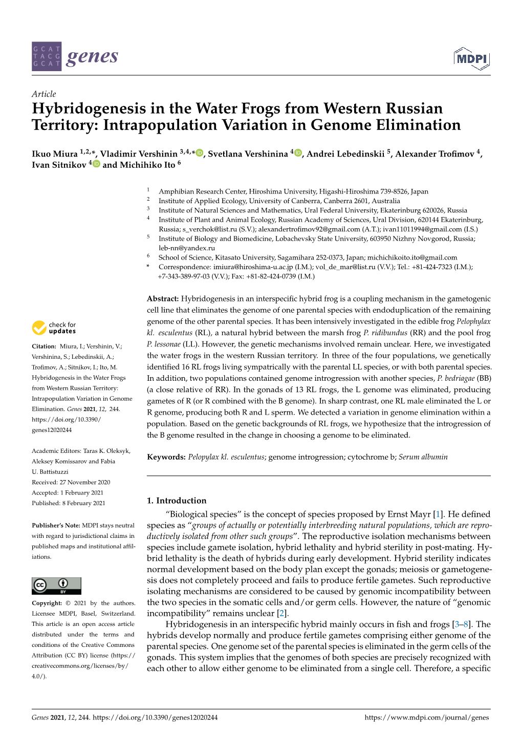 Hybridogenesis in the Water Frogs from Western Russian Territory: Intrapopulation Variation in Genome Elimination