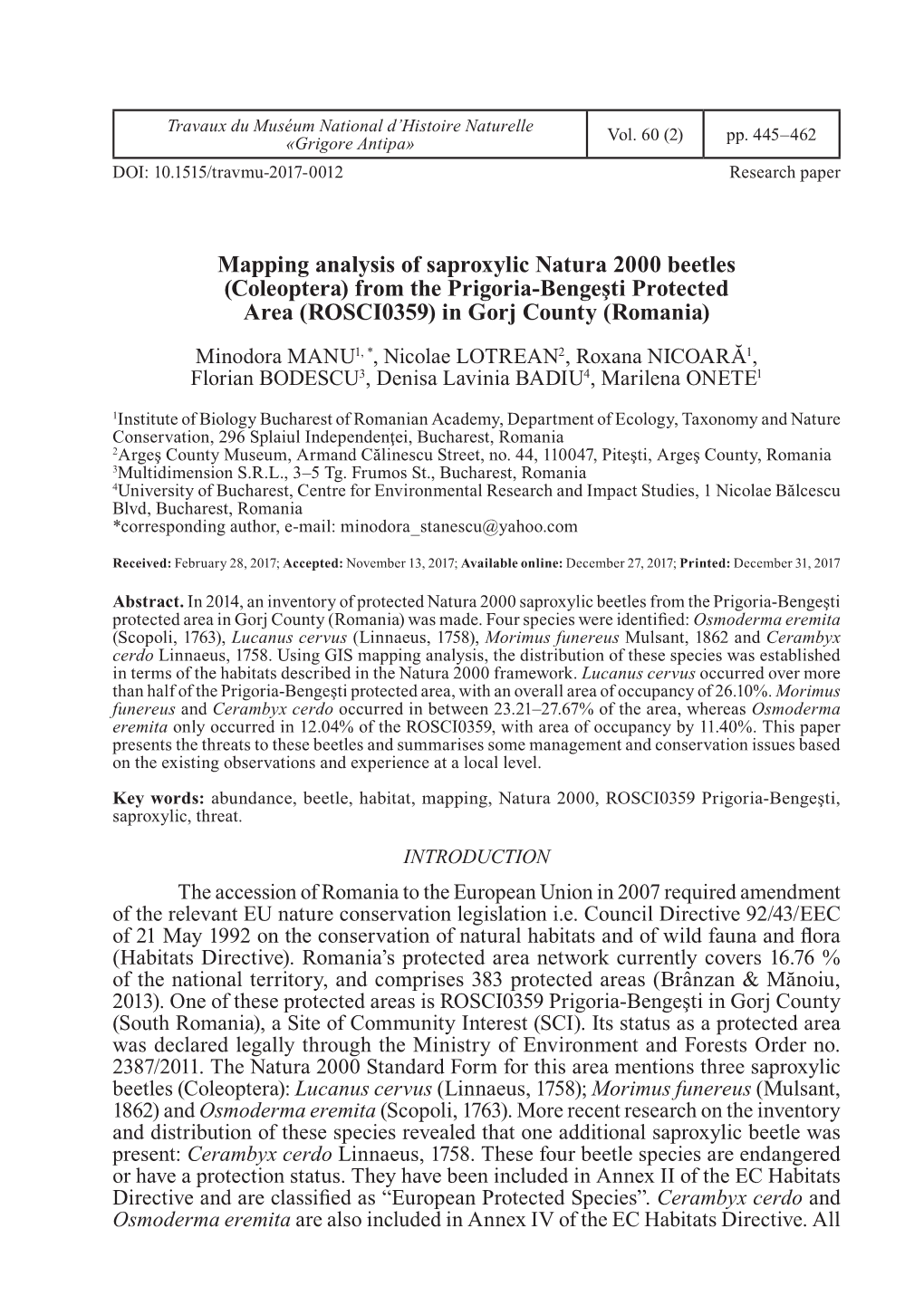 Mapping Analysis of Saproxylic Natura 2000 Beetles (Coleoptera) from The