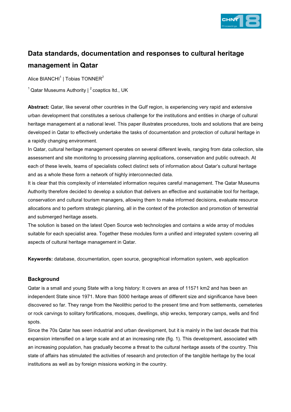 Data Standards, Documentation and Responses to Cultural Heritage Management in Qatar