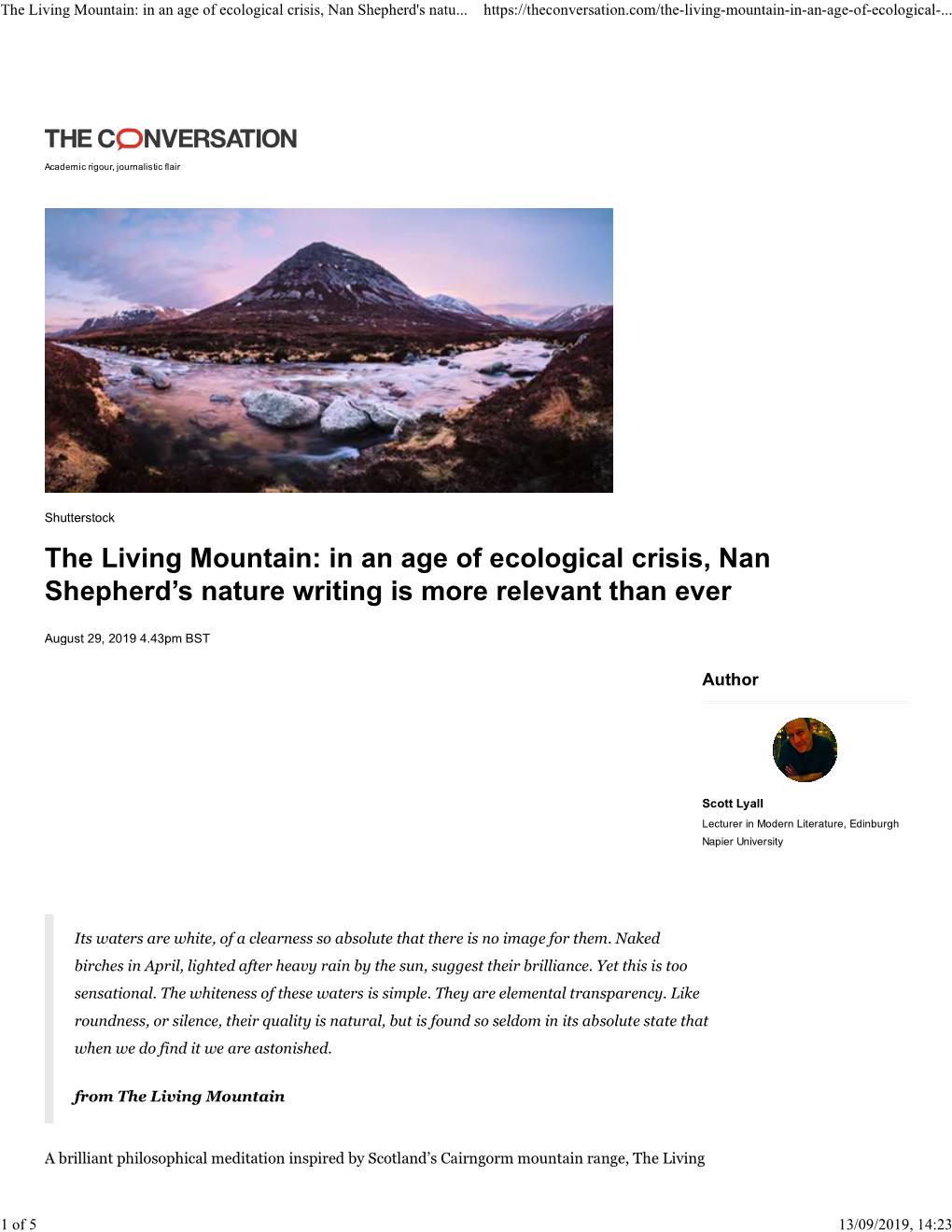 The Living Mountain: in an Age of Ecological Crisis, Nan Shepherd's Natu