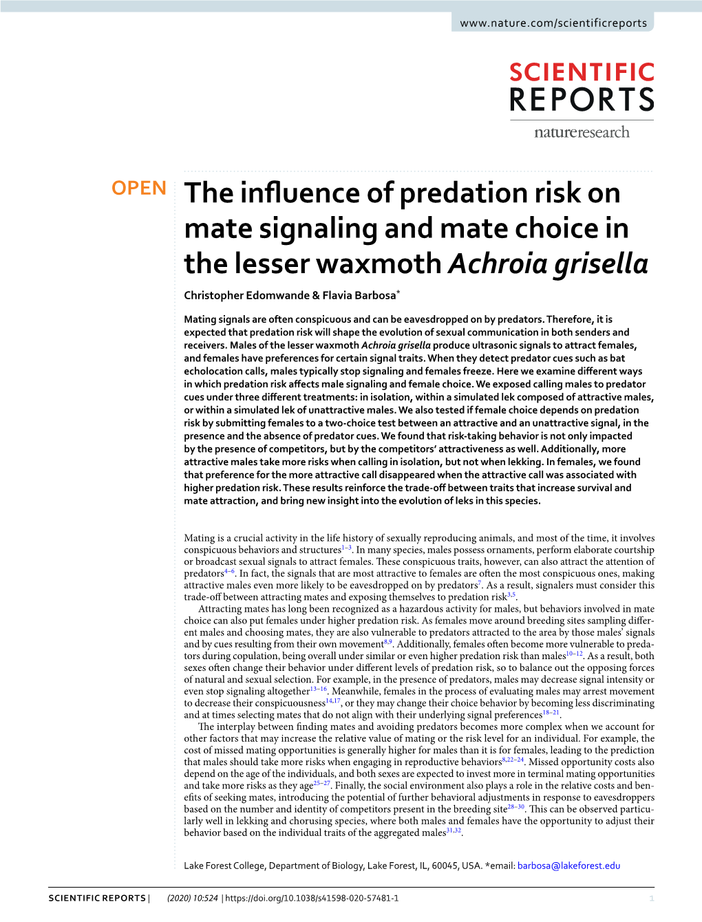 The Influence of Predation Risk on Mate Signaling and Mate Choice In