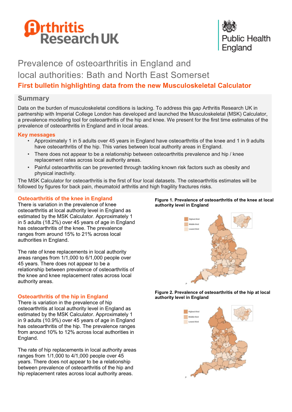 Bath and North East Somerset First Bulletin Highlighting Data from the New Musculoskeletal Calculator