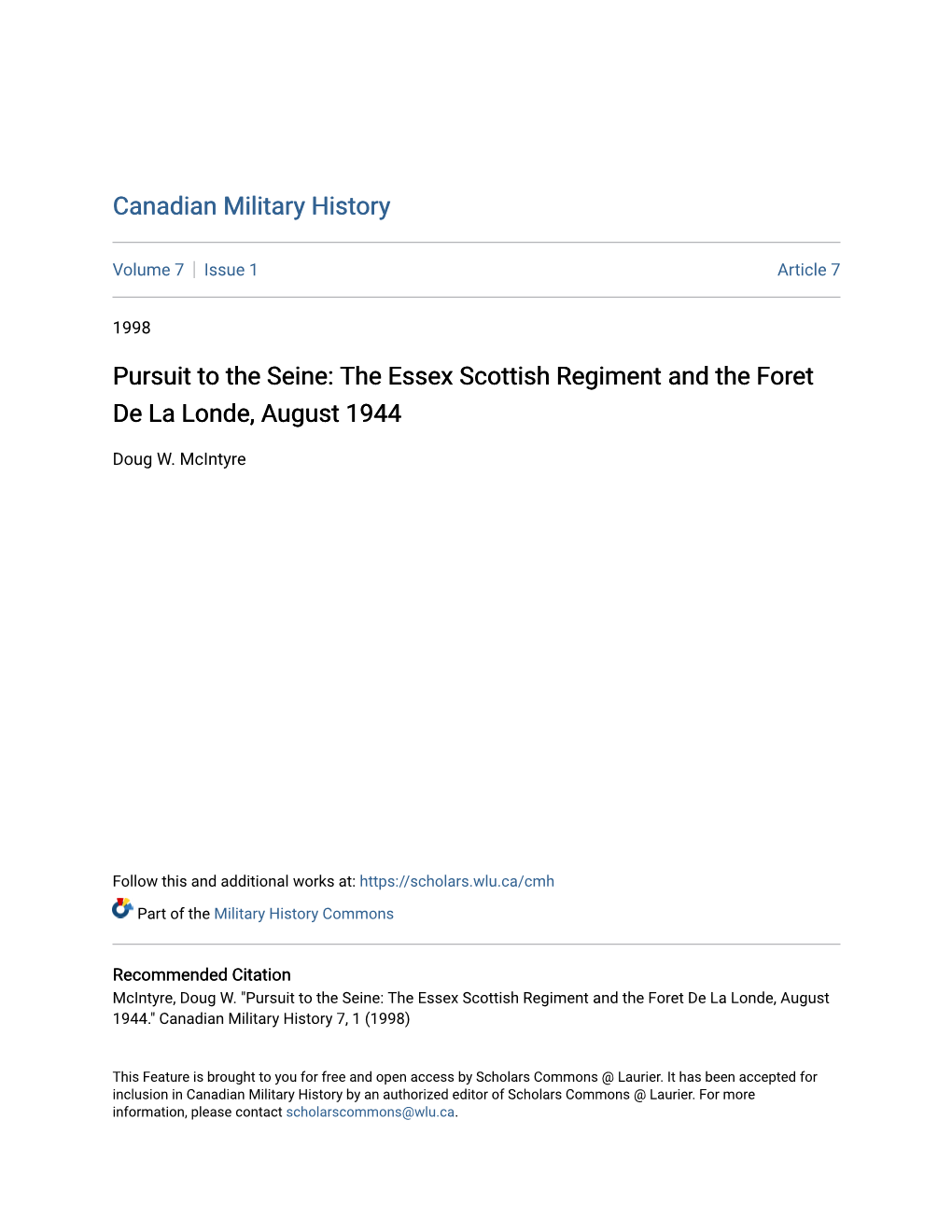 The Essex Scottish Regiment and the Foret De La Londe, August 1944