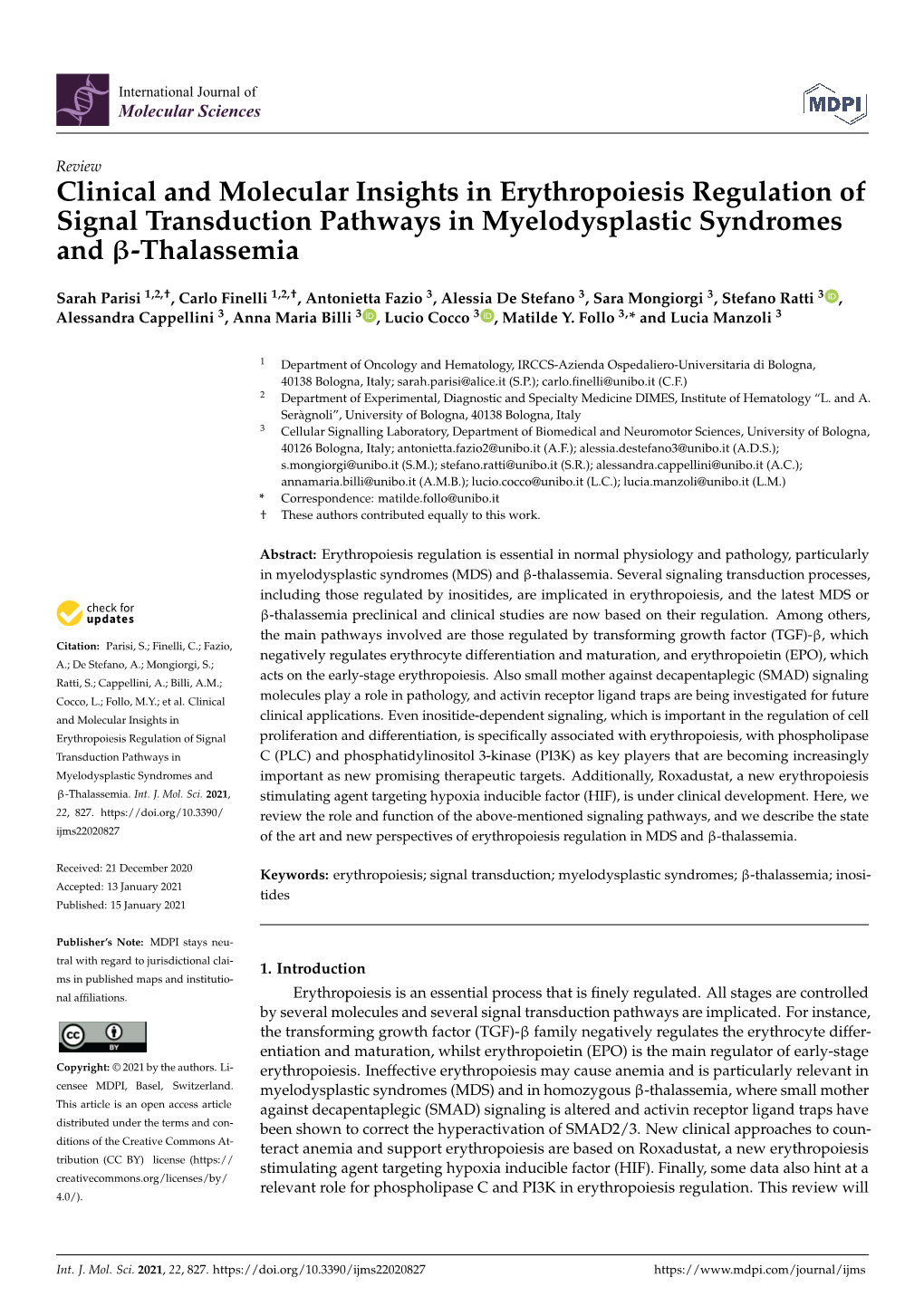 Clinical and Molecular Insights in Erythropoiesis Regulation of Signal Transduction Pathways in Myelodysplastic Syndromes and Β-Thalassemia