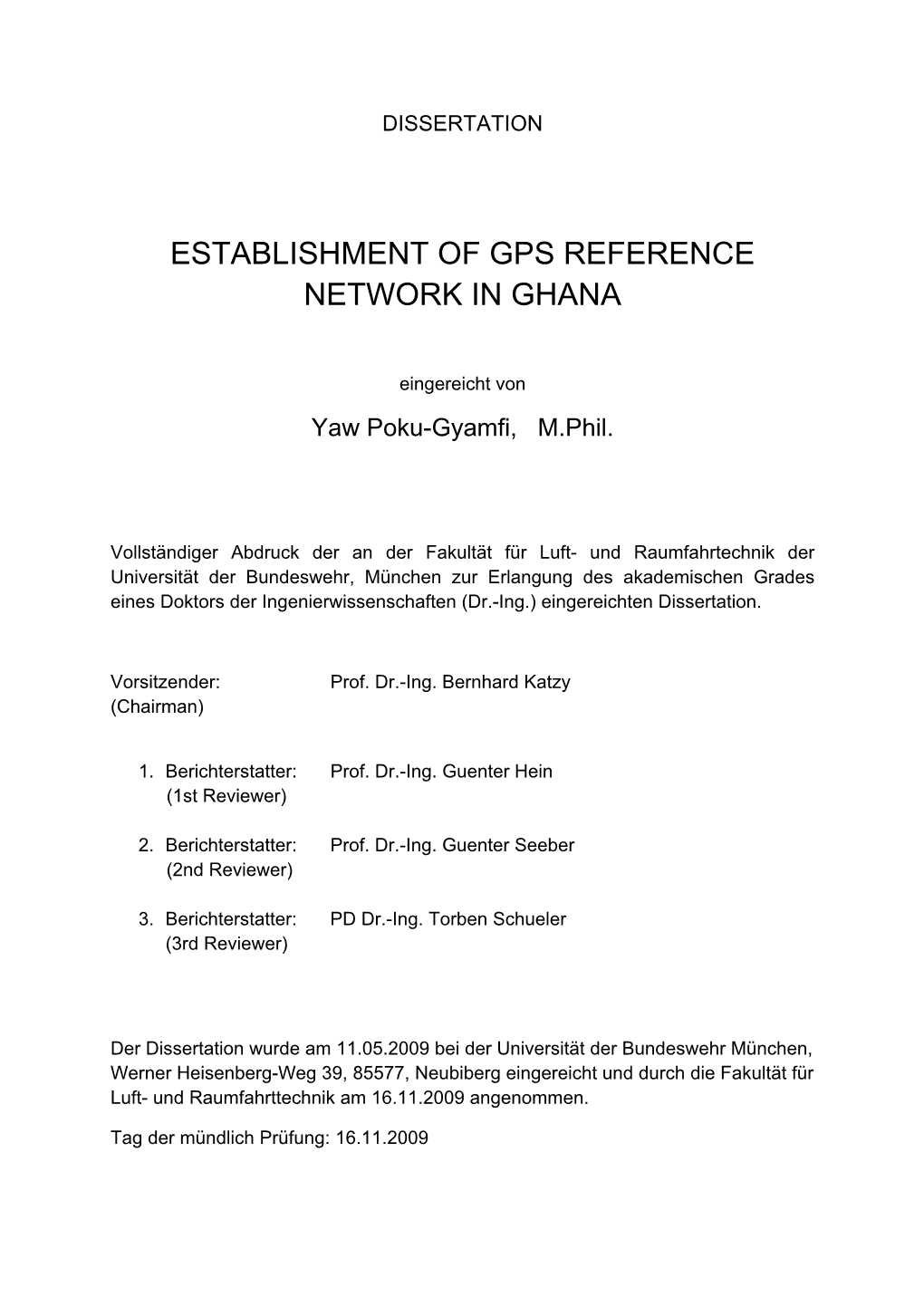 Establishment of Gps Reference Network in Ghana