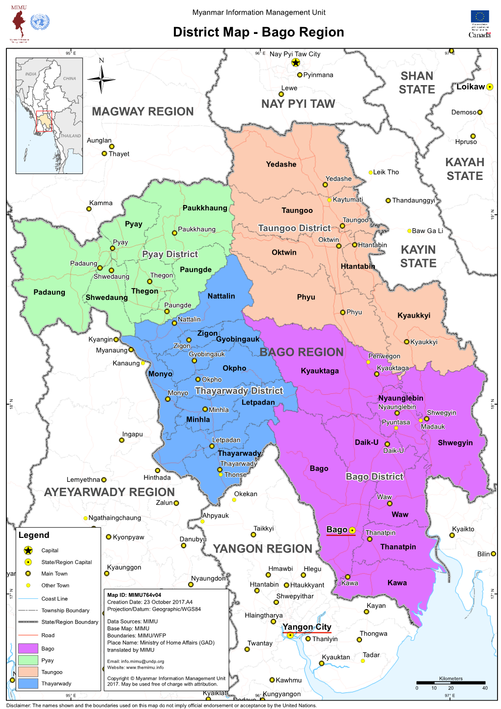 Bago Region Pekon 95° E 96° E Nay Pyi Taw City 97° E ^ (! INDIA Pyinmana CHINA SHAN Ü Lewe STATE Loikaw .! NAY PYI TAW MAGWAY REGION Demoso