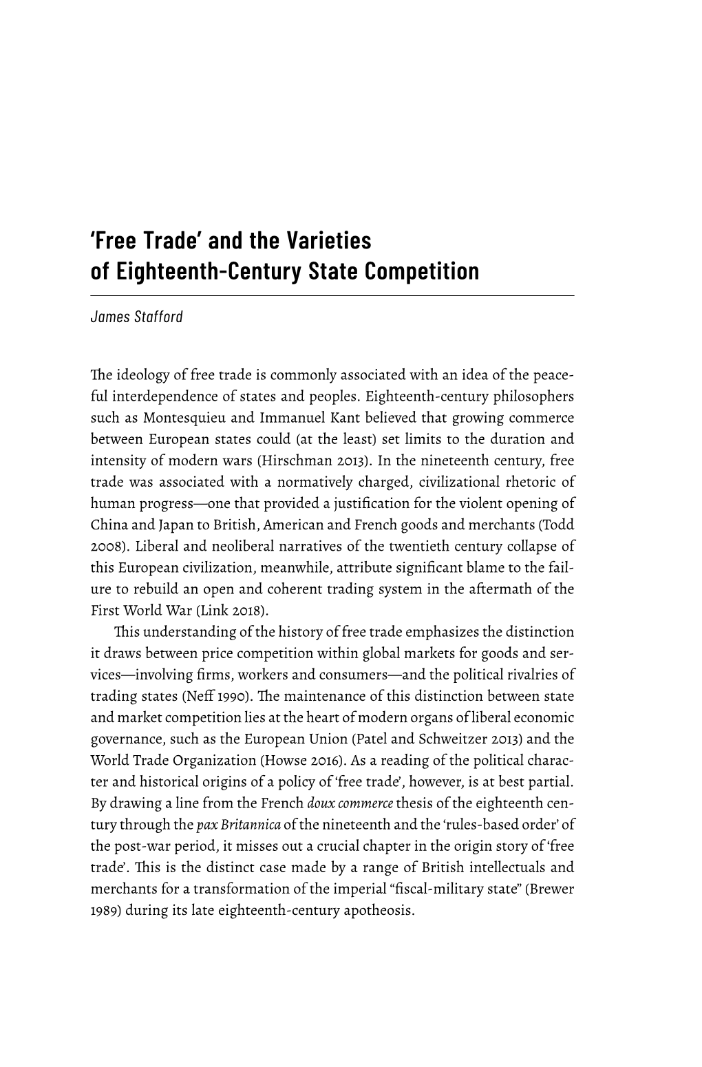 'Free Trade' and the Varieties of Eighteenth-Century State Competition