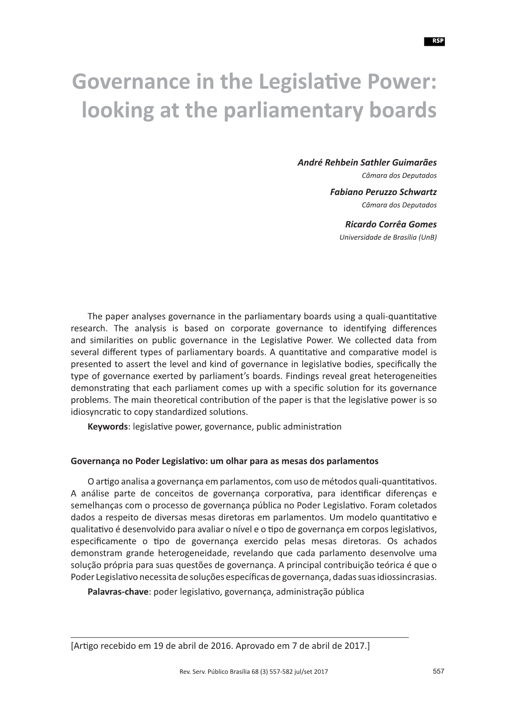 Governance in the Legislative Power: Looking at the Parliamentary Boards