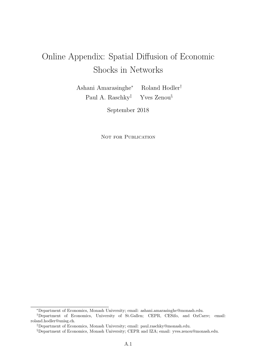 Online Appendix: Spatial Diffusion of Economic Shocks in Networks